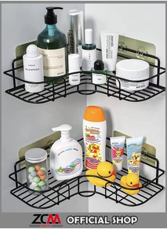 Buy 2-Piece Shower Rack Adhesive Bathroom Corner Shelf Storage Rack No Trace Storage Triangle in UAE