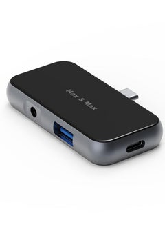 Buy USB Type C 4 in 1 Hub with HDMI, Type C, Aux, USB A ports compatible with Android Mobiles Phone, MacBook, iPad - Black in UAE