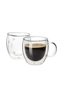 Buy 2-Piece Double Wall Glass Cup Set Clear 240ml in Saudi Arabia