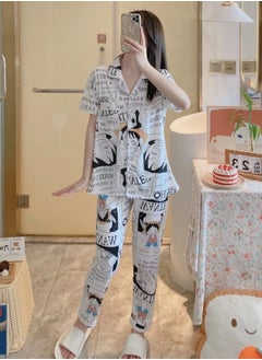 Buy For Women Pajama Long Sleeves Sleepwear Cotton Set Autumn Winter pyjamas set in UAE