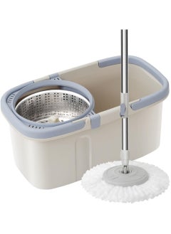 Buy DRIZO Spin Mop For Floor Cleaning Stainless Steel Mop and Bucket With Telescopic Handle Hands Free Wringing  Floor Mop With 6L Large Capacity and Reusable Refills For Home Office (Cream) in UAE