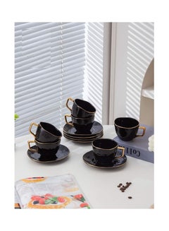 Buy Tea set, 12 pieces, mixed baguette, black marble porcelain CS382BLACK in Egypt