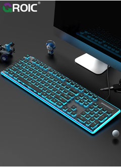 اشتري Black RGB Gaming Keyboard, Comfortable Quiet Silent Keys with RGB LED Lighting Effects, Spill Resistant, Dedicated Media Keys, Compatible with Windows 10/8.1/8/7 في الامارات