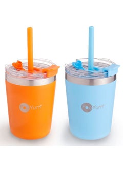 Buy Insulated Stainless Steel Kids Cups with Lid and Straw, Stackable, Sippy, 2-Pack, Orange, Blue in Saudi Arabia