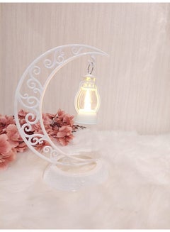 Buy A masterpiece in the shape of a crescent and a lantern with decorative lighting for Ramadan - white color in Saudi Arabia