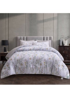 Buy Comforter Set 6-Pcs King Size Printed Reversible Double Bed FIt 200 x 200 CM All Season Comforter With (350 GSM) Down Alternative Filling, Cloud Grey in UAE