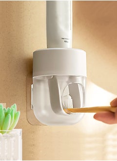 Buy Toothpaste Dispenser Wall Mounted Bathroom Automatic Toothpaste Squeezer,Plastic Fully Automatic Wall-Mounted Home Punch-Free Storage Rack Lazy Bathroom Artifact (White and Transparent) in Saudi Arabia