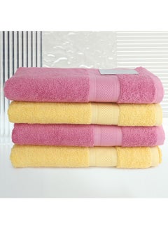 Buy 4 Piece Bathroom Towel Set NEW GENERATION 450 GSM 100% Cotton Terry 4 Bath Towel 70x140 cm Pink & Yellow Color Soft Feel Super Absorbent in UAE