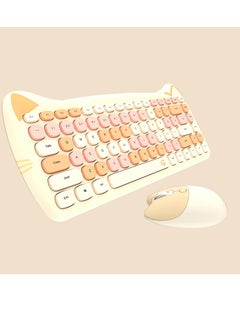 Buy Cat Wireless Keyboard and Mouse Set for Girls Kids Colorful Keys No Sound Compatible with Laptop and PC in Saudi Arabia