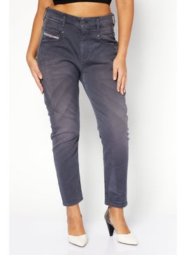 اشتري Women Boyfriend  Fit Plain Stretchable Denim Jeans, Dark Grey في الامارات