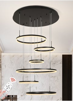 اشتري Modern Chandelier, Dimmable 6 Rings Chandelier Light Fixture Luxury Big LED Chandelier for High Ceiling Living Room Foyer,Contemporary Acrylic Modern LED Light Fixtures with Remote Controller في الامارات