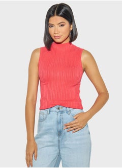 اشتري Ribbed High Neck Top في الامارات