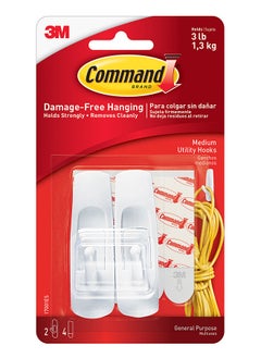 Buy Command 17001ES Utility Hooks, medium, Holds 1.36 Kg. each hook, white color. 2 hooks and 4 strips/pack in UAE