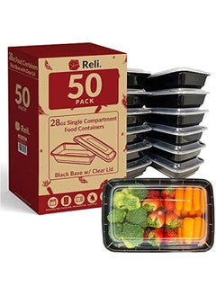 Buy 50 Pack Disposable Meal Prep Containers with Lids, Microwave Safe, Plastic, Black - Leftover Takeout To Go Food Storage Lunch Meal Planning. in Saudi Arabia