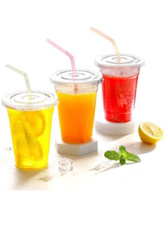 Buy SYOSI 100 Sets Plastic Cups with Flat Lids, Clear Disposable Plastic Party Cups with Flat Lids to Go, Cold Drink Cups, Smoothie Cups, Milkshake Cups 24 oz in Saudi Arabia