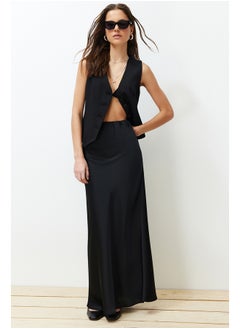 Buy Black Satin Fish Shape Maxi Length Woven Skirt TWOSS24ET00120 in Egypt