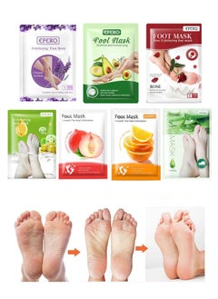 Buy 7 Pieces Foot Peeling and Exfoliating Mask, Dead Skin Removing Sock - Rose, Avocado, Orange, Peach, Lavender, Olive, Aloe Vera in UAE