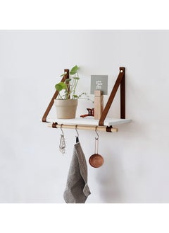 Buy PU Brown Leather Strap Wall Floating Shelf White in Egypt