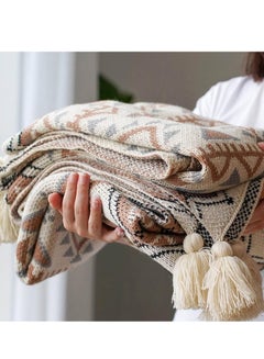 Buy Boho Throw Blanket,Knitted Brown Tassel Throw Blankets,Soft Lightweight Vintage Throw Blanket For Sofa Couch Bed And Living Room- All Seasons (130x170 CM) in Saudi Arabia