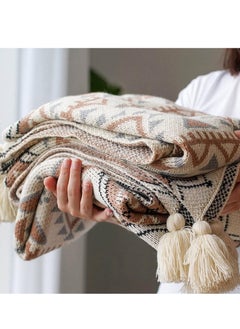 اشتري Boho Throw Blanket,Knitted Brown Tassel Throw Blankets,Soft Lightweight Vintage Throw Blanket For Sofa Couch Bed And Living Room- All Seasons (130x170 CM) في السعودية