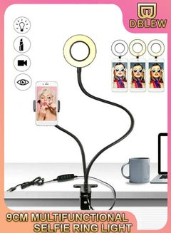 Buy Professional Gooseneck LED Desk Lamp Selfie Ring Light And Cell Phone Mobile Webcam Holder Stand for Live Stream Makeup Tik Tok Vlog YouTube and Video Recording On Table in UAE
