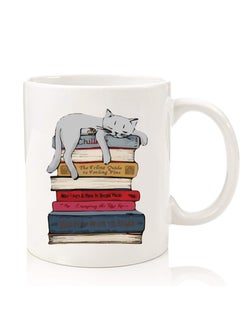 اشتري Premium Quality Two Sided Printed Coffee Mug Tea Cup For Home Office, Kids Men Women Cat on books في الامارات