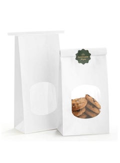 Buy Bakery Bags With Window Kraft Paper Bags 100Pcs 4.5X2.36X9.6 Inches Tin Tie Tab Lock Bags White Window Bags Cookie Bags Coffee Bags in UAE