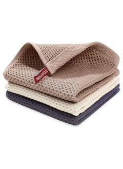 Buy 3-Piece Kitchen Dish Cloths, 100% Cotton Waffle Weave Kitchen dishwashing cloths, Cleaning Towels, Quick Drying Dish Towels, 34x34 CM, Mixed Color in Saudi Arabia