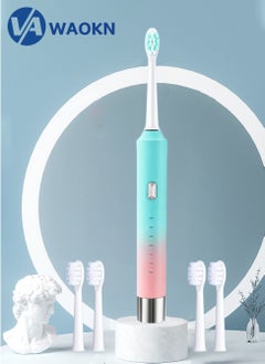 Buy Rechargeable Sonic Electric Toothbrush High-frequency Vibration IPX7 Waterproof Power Toothbrush 6 Modes Adjustable and Smart Electric Toothbrush with 5 Detachable Soft-bristle Brush Heads in Saudi Arabia