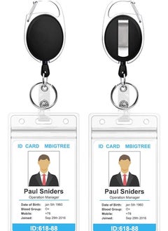 Buy 2 Pack ID Badge Holder With Clip – Badge Reels Retractable Heavy Duty – Clear Id Card Vertical Lanyard Holder with Carabiner Badge Reel – with 24 inches Pull Cord in Egypt