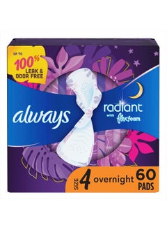 Buy Radiant Feminine Pads for Women, Size 4 Overnight Pads, With Flexfoam, with Wings, Light Clean Scent, 20 Count (Pack of 3) in UAE