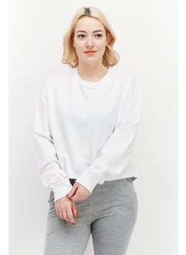 اشتري Women Crew Plain Cropped Sweatshirt, White في السعودية