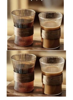 Buy Set of 4 Coffee Glass Cup with  Holder 305ml For turkish coffee , expresso,Tea ,Baverage glass cup in UAE