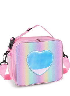 اشتري Children Lunch Box Rainbow Laser Tote Leakproof Insulated Lunch Bag Reusable Insulated Bento Bag Picnic Ice Bag Girls Simple Shoulder Bag for School and Outdoor Backpack (Pink) في الامارات