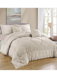 اشتري COMFY 6 PC EMBROIDERY LACE COTTON SOFT KINGSIZE COMFORTER SET CREAM في الامارات