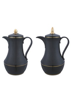 Buy 2-Piece Tea/Coffee Flask Set 0.8 & 0.8L Black/Gold in Saudi Arabia