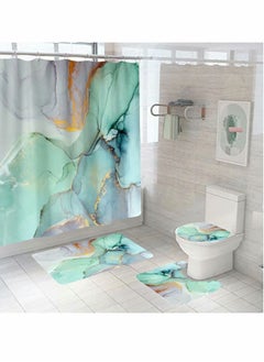 اشتري Shower Curtain Sets with Rugs 4 Pcs Green Jade Abstract Texture Stripes Colorful Ink Paint Shower Curtain Machine Washable Digital Printing Bathroom Decor في الامارات