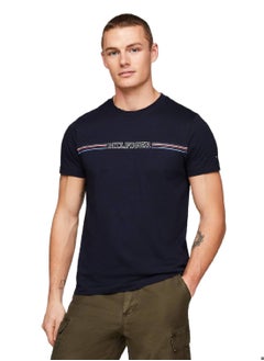 Buy Men's Logo Slim Fit Featuring a Crew Neck T-Shirt -  Pure cotton, Blue in Saudi Arabia