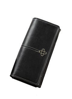 Buy Long Vintage PU Leather Wallet Zipper Large Capacity Multi-Slot Black Clutch 19*10*4 in Saudi Arabia