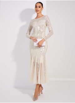 Buy Sequined Mesh Insert Mermaid Fit Maxi Dress in Saudi Arabia