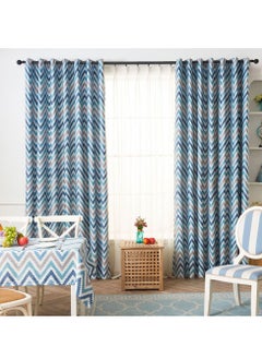 Buy Corrugated Paper Printed Curtains Blackout Curtains With Perforated Curtains Blue 1.4*2.4m Blue 2 Pieces in UAE