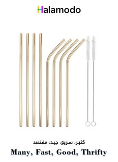 Buy 10-Piece Straw Set, Stainless Steel Straws Gold 21.5x0.6 cm, Suitable for Drinks Such as Wine and Milk Tea, Reusable in Saudi Arabia