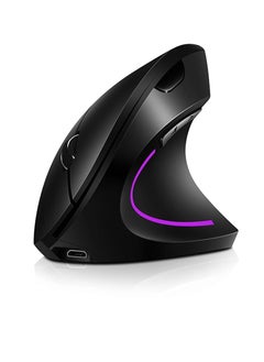 اشتري Wireless Vertical Mouse, Rechargeable Upright Ergonomic Mouse, Dual Mode Vertical Mouse With 3 Adjustable Dpi Levels, RGB Flowing Light Plug N Play Mouse For Laptop, Desktop, Pc, (Black) في السعودية