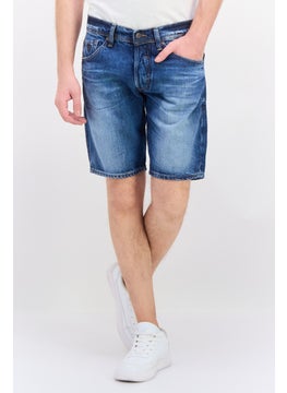 Buy Men Wash Denim Short, Blue in UAE