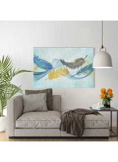 Buy Canvas Wall Art, Abstract Framed Portrait of feather and blue line art background pattern in Egypt