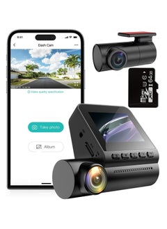 Buy Dash Cam  Front and Rear 4K Ultra Full HD with 64GB Card, Built-in WiFi GPS Smart Dash Camera for Cars, Sony IMX335, 2'' IPS LCD Screen, WDR, Night Vision in Saudi Arabia