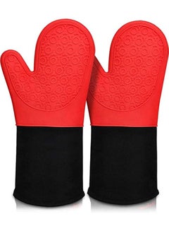 Buy Silicone Oven Mitts with Quilted Lining Heat Proof Baking Gloves with Maximum Protection against Heat and Steam Waterproof Pot Holder Gloves for Baking Cooking and Grilling in UAE