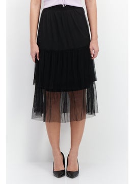 اشتري Women Textured Mesh Midi Skirt, Black في الامارات