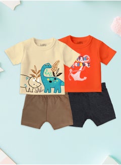 Buy LUAY 100% Organic Cotton Baby Boy & Girls Clothing Set Short Sleeve Kids Clothes Boys & Girls Toddler Short Set Cute Animal Print Combo Pack Of 2 Top and Shorts Outfit For New born in UAE