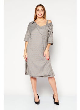 Buy Women Plaid Belted Wrap Dress, Grey Combo in Saudi Arabia